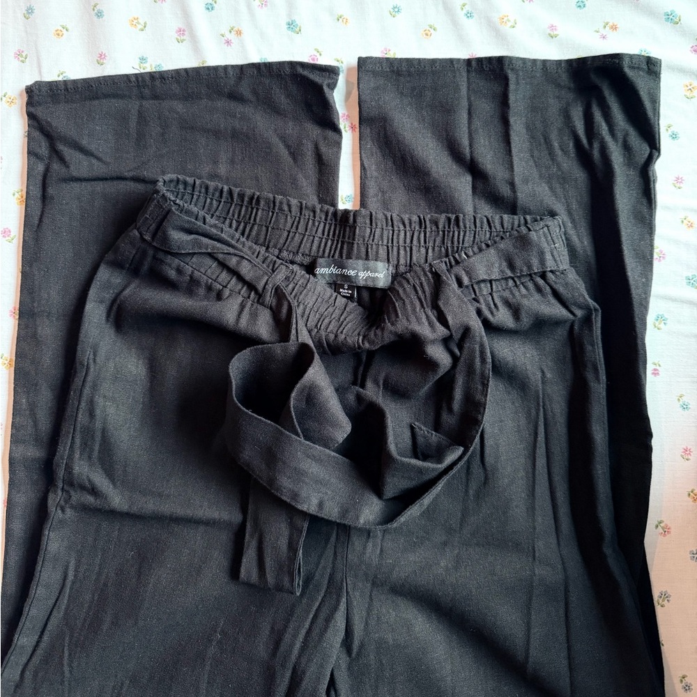 Black Linen Blend Pants